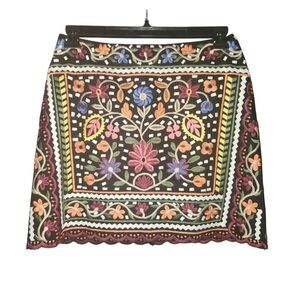 Fair Child Boho Embroidered Black Mini Pencil Skirt Size Small